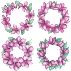 Purple wreath watercolor set hand drawn