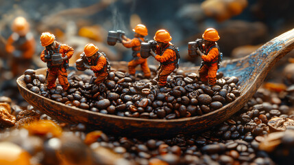 a spoon full of coffee beans