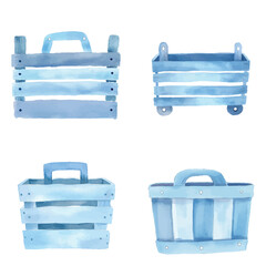 Wooden crate watercolor hand drawn set