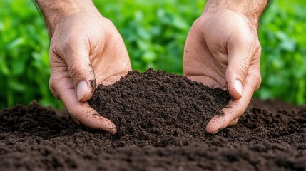 fertilizer Hands holding rich soil, symbolizing gardening and environmental care.