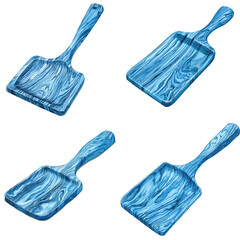 Wooden shovel watercolor hand drawn set collection