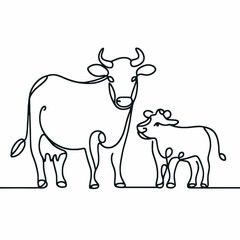 cow and calf simple one line drawing  vector illustration