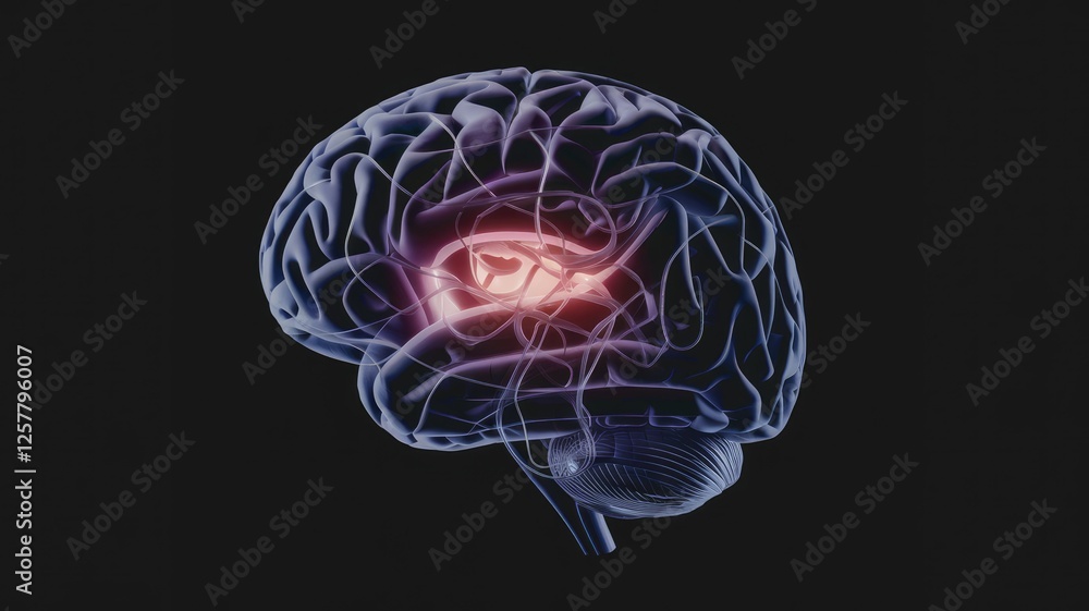Poster 3d model of human brain highlighting the corpus callosum, a crucial structure connecting the hemisph