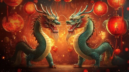 Fototapeta premium Happy 2012 Chinese New Year of the Dragon Lanterns Illustration