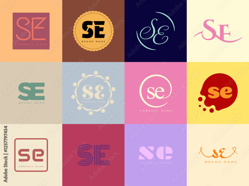 Fototapete se logo company template. letter s and e logotype. set different classic serif lettering and modern 