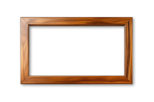 Rectangular wooden painting frame isolated in clean white transparent background