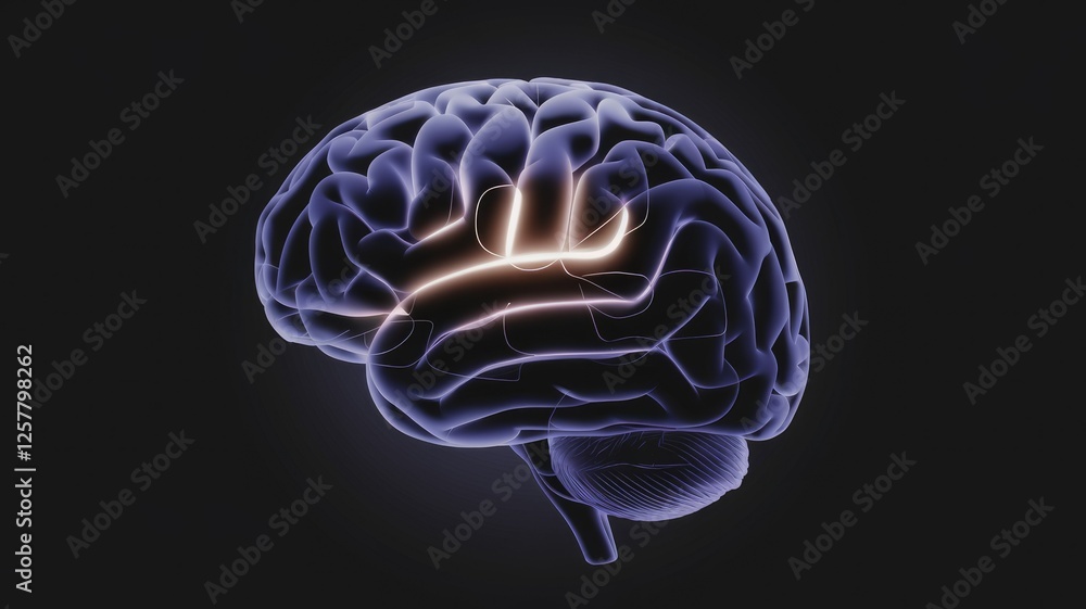 Poster 3d model of human brain highlighting the highlighted area.