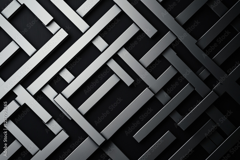 Poster black and silver image of a pattern of squares and rectangles. the squares and rectangles are all th