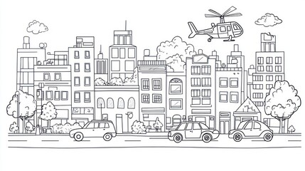 Naklejka premium Cityscape helicopter urban scene aerial view illustration