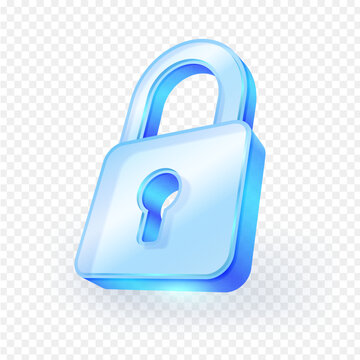 3D glass key lock icon. Privacy Symbol, security, technology isolated on white background. Vector illustration file.