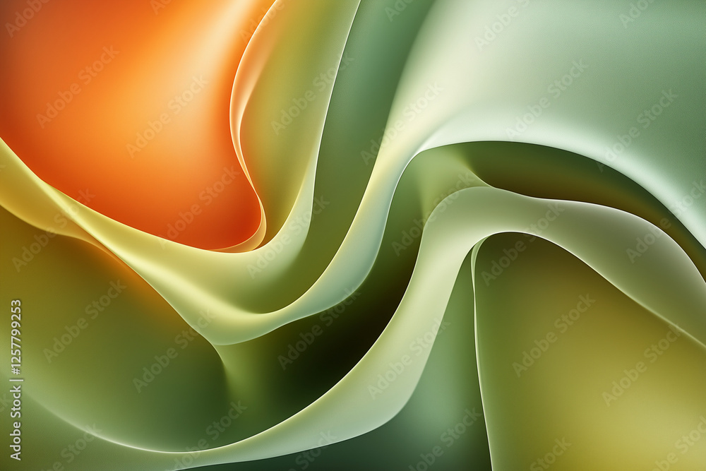 Poster green and orange swirl pattern. the colors are vibrant and the pattern is flowing. the image has a s