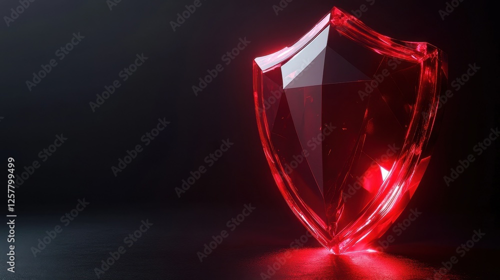 Poster crystal red security shield with a luminous style for cybersecurity concepts, crystal, red, security