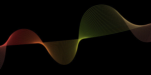 Abstract background with waves for banner. Web banner size. Vector background with lines. Element for design isolated on black. Colorful gradient.