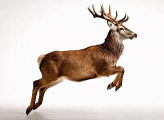 Leaping reindeer isolated on a white background wildlife photography natural habitat dynamic pose, isolated on white background