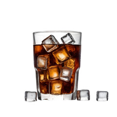 A glass of soda with ice cubes on a transparent background PNG  