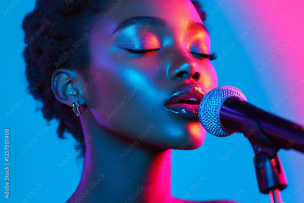 Aufkleber singer performs passionately under vibrant colored lights in a modern setting during an evening even