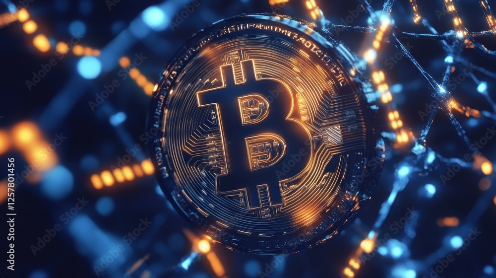 Poster blockchain technology futuristic hud background with world globe and blockchain polygon peer to peer