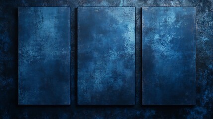 Moody blue textured canvases elegantly arranged against a dark background. AI Generated