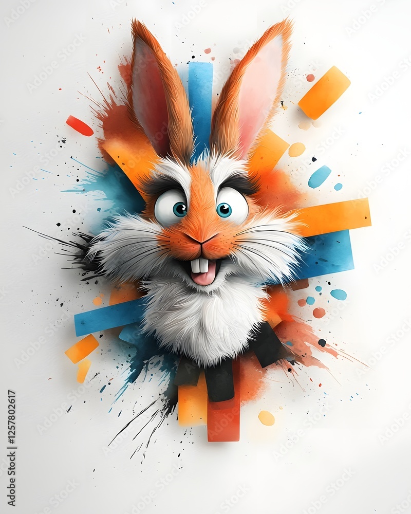 Aufkleber whimsical and vibrant watercolor rabbit in conceptual abstract composition with fluffy soft fur dyna