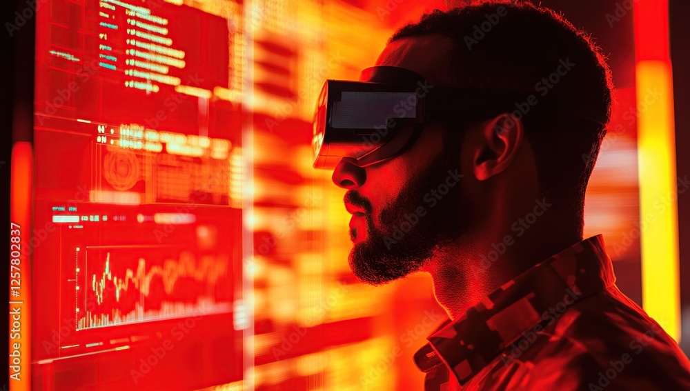 Aufkleber exploring virtual reality: immersive data visualization with headset, analyzing complex codes and ch