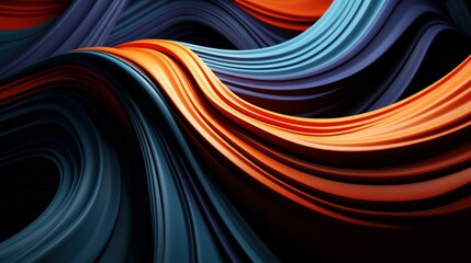 Abstract 3D Background with Flowing Waves in Vibrant Colors of Orange, Blue, and Dark Tones for Dynamic Visual Projects and Creative Designs