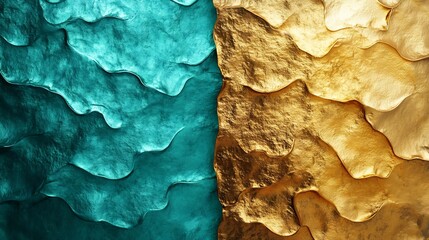 Obraz premium Abstract Teal Gold Liquid Texture Swirling Dynamic Background. AI Generated