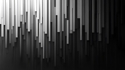 Abstract grayscale background shows vertically aligned rectangles subtly shifting in tone and length creating depth.. AI Generated