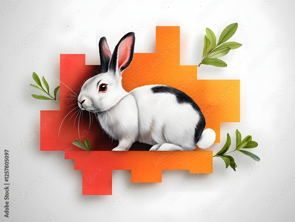 Poster whimsical and expressive watercolor rabbit surrounded by fluid brushstrokes vibrant abstract pattern