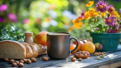 Morning Coffee in a Summer Garden: A Relaxing Breakfast Scene
