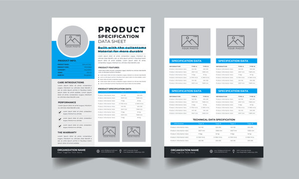 Product Specification Data Sheet, Technical Data Sheet layout template With 2 Style design concept