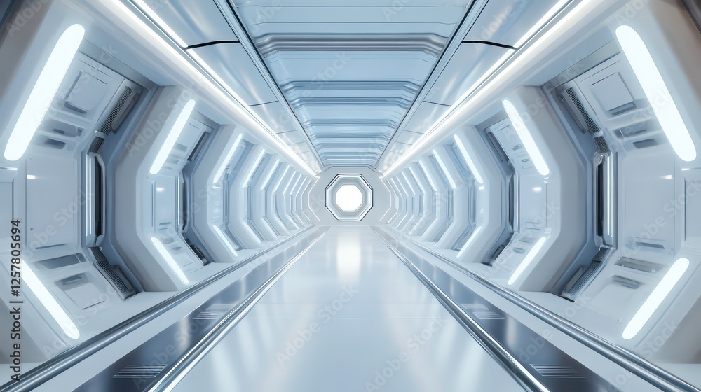 Aufkleber three dimensional render of futuristic corridor inside spaceship or space station