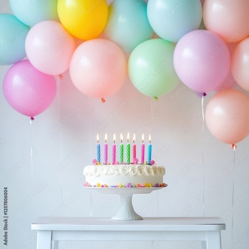 Aufkleber celebrate with a colorful birthday table adorned with vibrant balloons and glowing candles for a joy