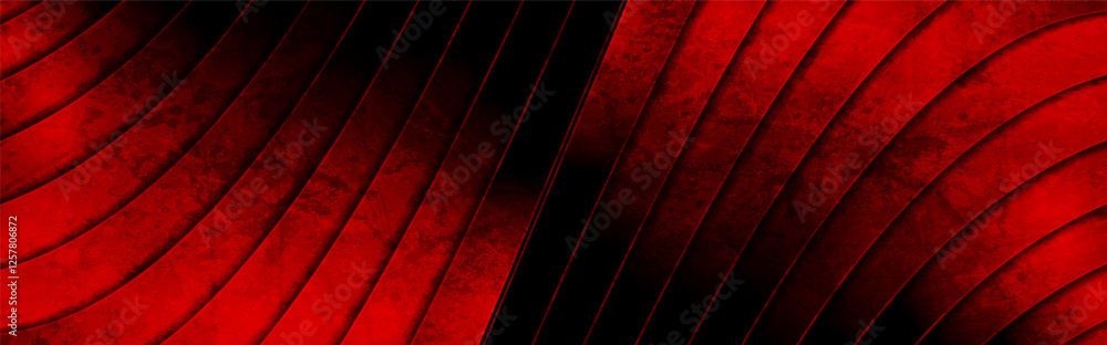 Aufkleber grunge red and black curved striped abstract geometric background. high contrast tech vintage vector