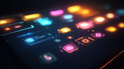 Futuristic user interface concept with glowing icons and digital elements