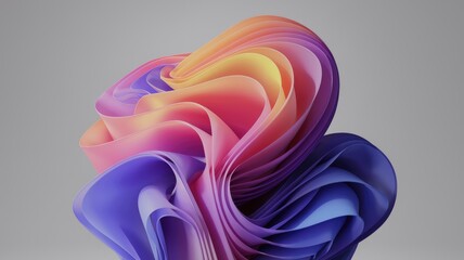 Fototapeta premium Abstract swirling layers of vibrant purple, pink, and orange hues create a dynamic, 3D floral form.