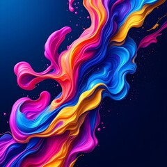 "Vibrant Abstract Paint Flow on Dark Blue Background"