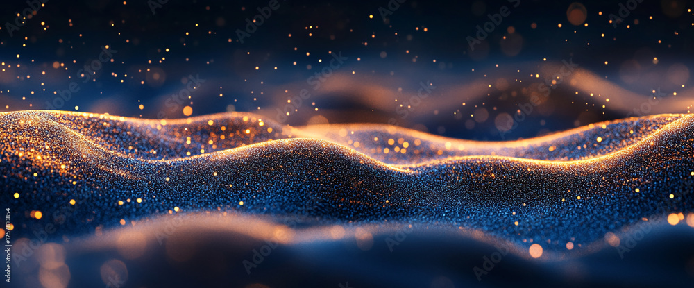 Aufkleber A close-up of sparkling waves illuminated by golden light, with particles floating above the surface, symbolizing energy, beauty, and movement in a tranquil atmosphere.