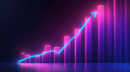 Vibrant Neon Graph Illustrating Growth with Rising Trend and Arrow