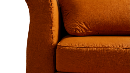 Brown sofa textile corner white transparent PNG background with soft upholstery, modern design, comfortable seating, stylish living room furniture, cozy atmosphere, fabric material, corner sofa, home 