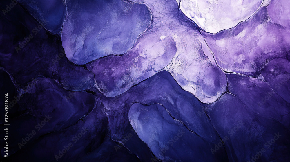 Poster abstract patterns in purple hues showcase a blend of shapes and textures in a dynamic artistic compo