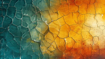 An abstract cracked texture with a teal to orange gradient.