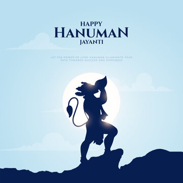 Happy Hanuman Jayanti Greeting, God Hanuman Background Design. A Hindu festival celebrated of lord hanuman birthday.  English Translation - Happy Hanuman jayanti
