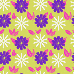 A set of seamless backgrounds with doodle flowers, 1000x1000, vector graphics.