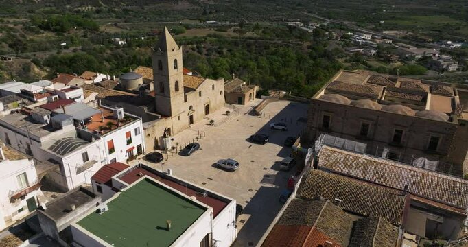 Aerial View Of Church Of Saint Bernardine Of Siena In Bernalda, Basilicata, Italy. orbiting shot