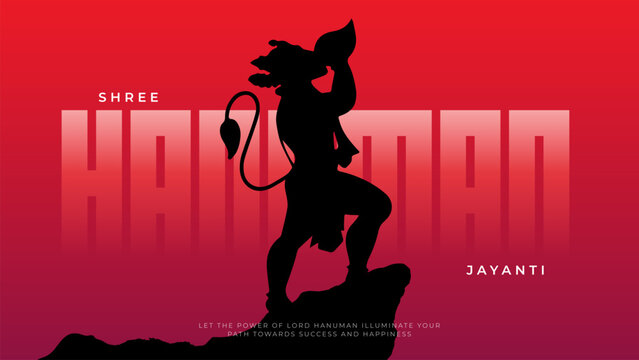 Happy Hanuman Jayanti Greeting, God Hanuman Background Design. A Hindu festival celebrated of lord hanuman birthday.  English Translation - Happy Hanuman jayanti
