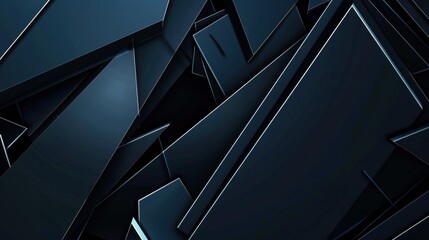 Sharp Blue Triangles and Lines on Dark Background - Geometric Design for Banner Template with White Space for Text - Modern Minimalist Wallpaper with Copy Space