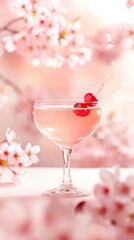 Elegant cherry blossom cocktail in bloom with fresh cherries