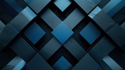 Sharp Blue triangles and squares on a dark background. Geometric design for banner template with white space in the center for text. Modern minimalist wallpaper with copy space.