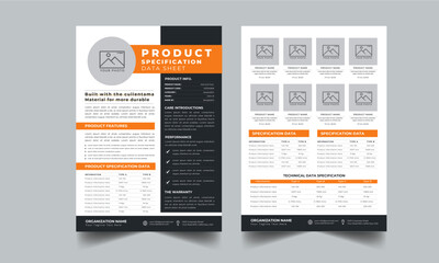 Product Specification Data Sheet, Technical Data Sheet layout template With 2 Style design concept