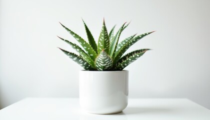 Fototapeta premium Nephrolepis exaltata in white ceramic pot against bright background